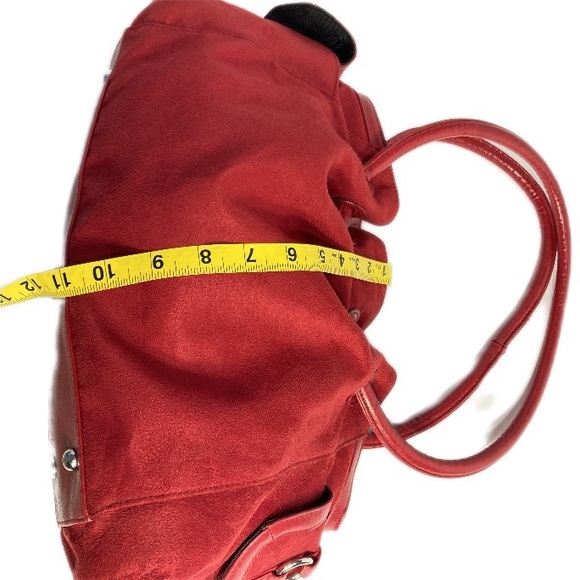 Coldwater Creek Red Purse Microfiber Side Pockets Bucket Bag - Picture 9 of 9